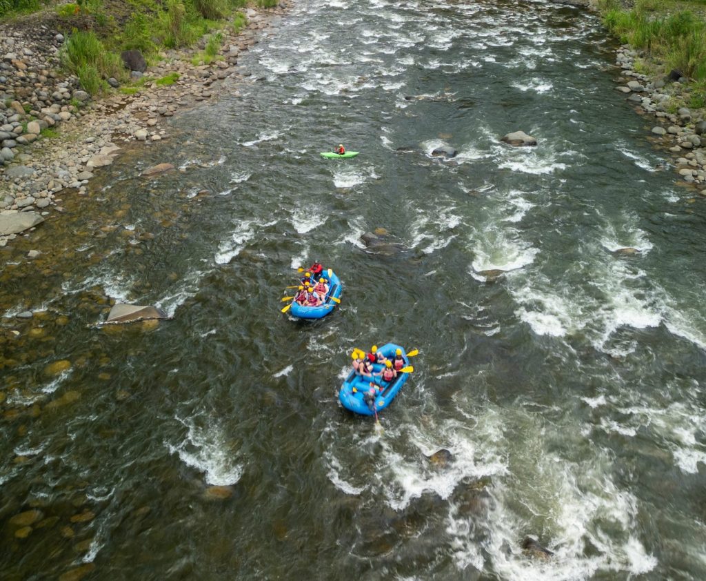Costa Rica | Aerial view of people rafting on Sarapiqui River | Evolve Tours