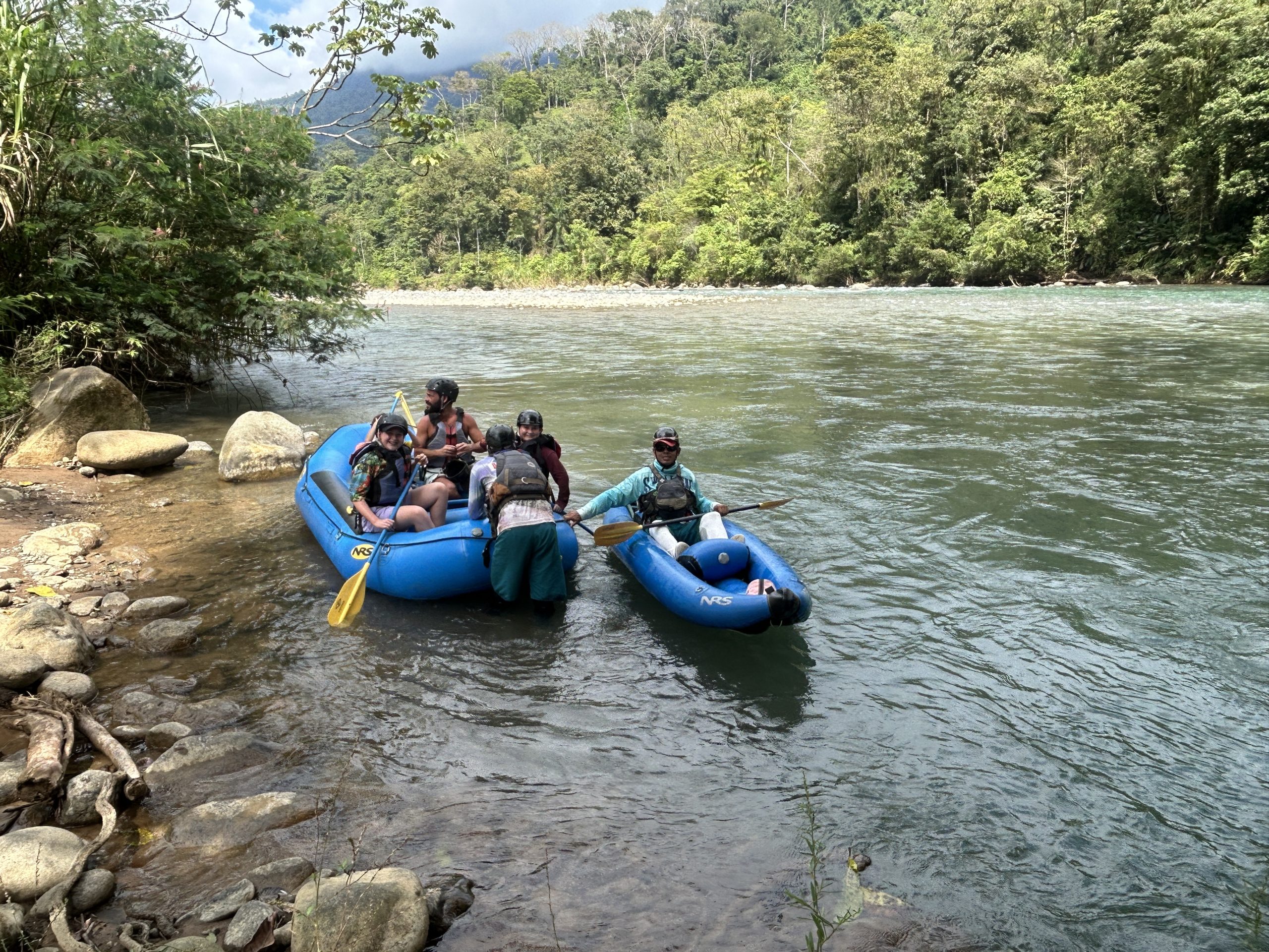 Students white water rafting the Savegre River in Costa Rica on a school trip with Evolve Tours